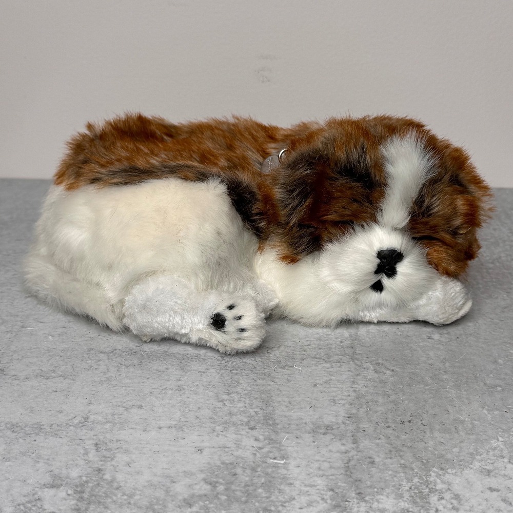 Perfect Petzzz Breathing Lifelike Sleeping Puppy Dog Plush Shih Tzu Brown White